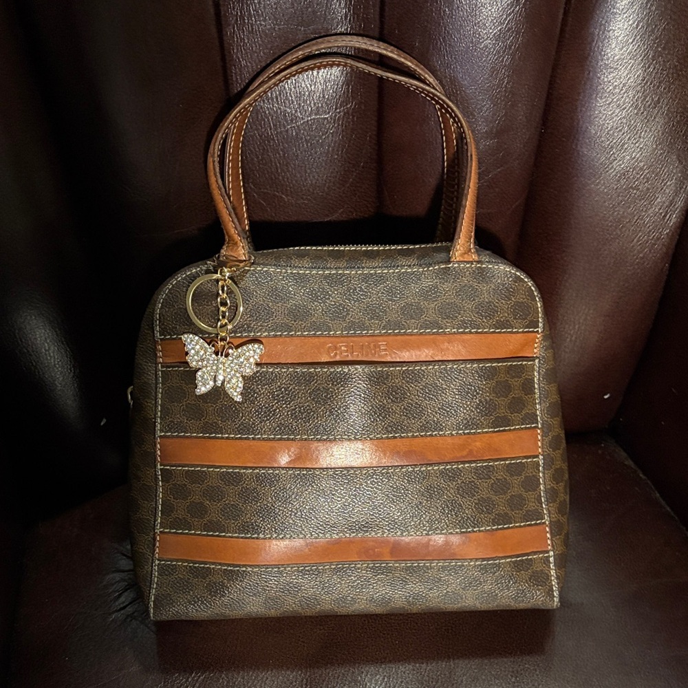 Celine Macadam striped satchel GUC *Vintage* w/Unbranded Dust Bag & Charm COA